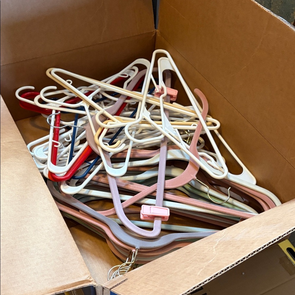 Mixed Assorted Plastic Clothes Hangers - White, Pink, Red, Green, Tan